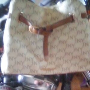 DKNY Cream and Brown Leather Shoulder Bag